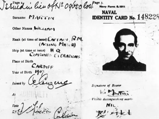 Copia de la documentación oficial falsificada del capitán de la marina británica William Martin.