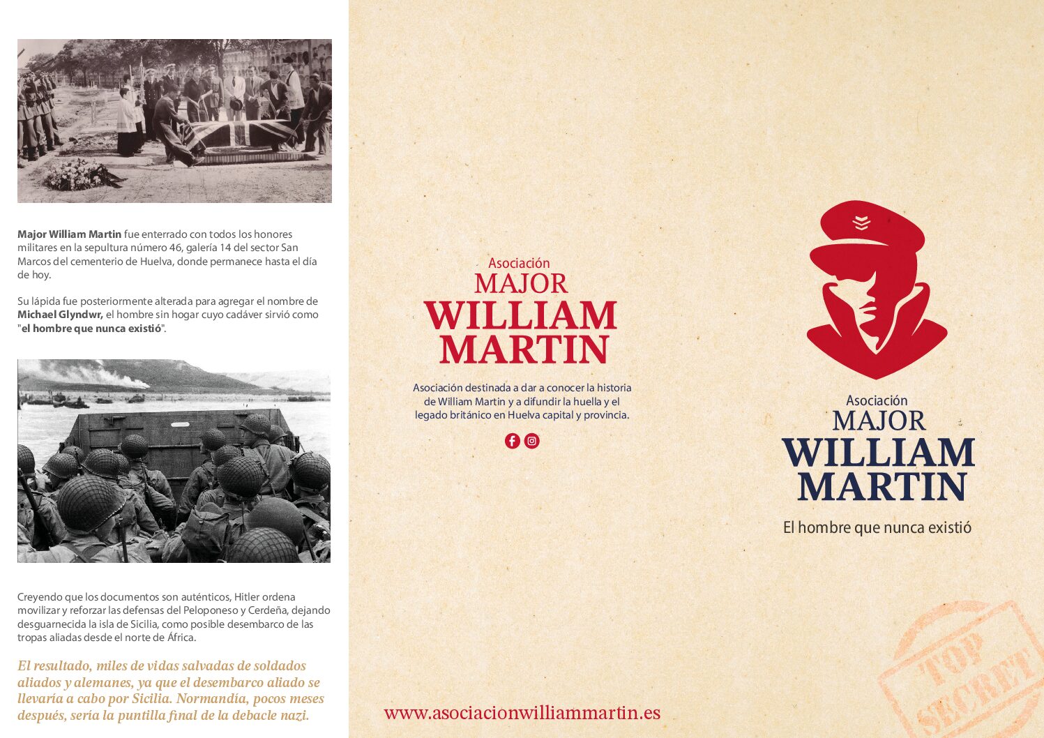 Portada del díptico informativo sobre la operación Mincemeat y su protagonista William Martin.